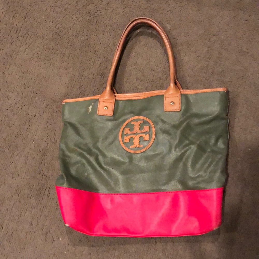 Tory Burch purse. Green, red and brown.